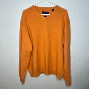 Men's Alan Flusser Orange 100% Cashmere V-Neck Sweater Size Large